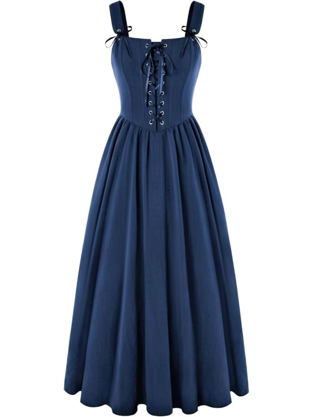 Women's Navy Blue Cottage Core Long Sleeveless Lace Up Imported Costume Dress